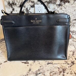 kate spade Black Leather Structured Briefcase Tote with Gold Logo